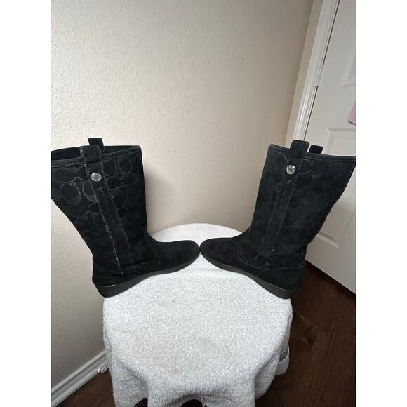 Coach Tulip Signature Logo Leather Suede Slip On Boots - Picture 5 of 12